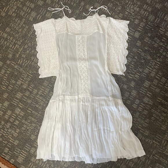 Isabel Marant Etoile "Amel" Embroidered Drop Waist Dress White Boho Chic - Picture 2 of 6